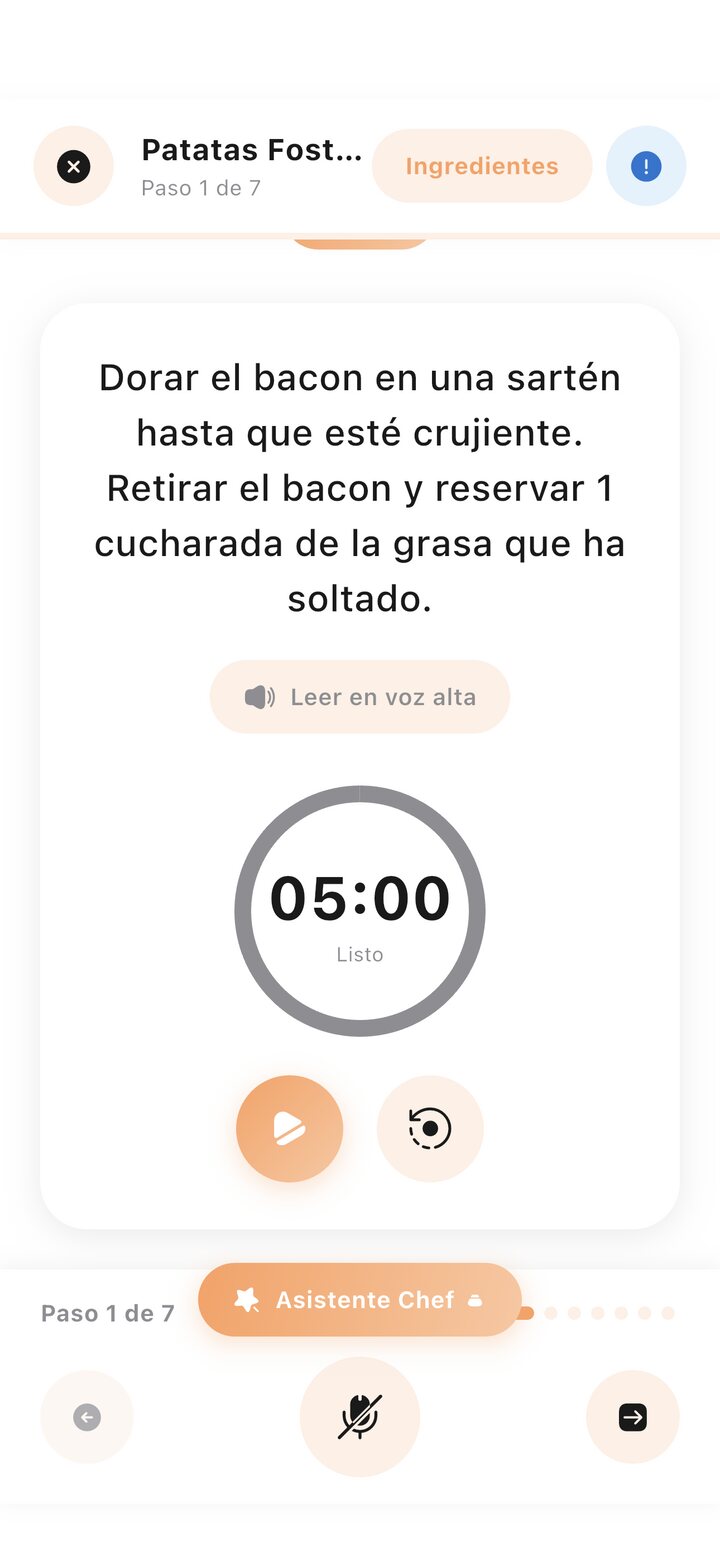 Modo cocina de Flavia con temporizador y asistente chef